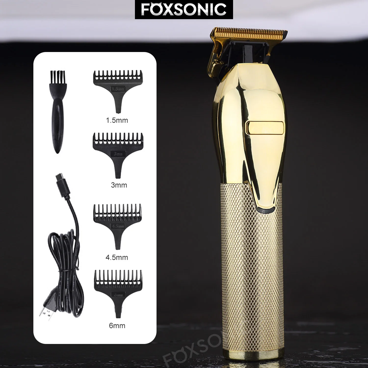WAHFOX Rechargeable Barber Hair Clipper Electric Trimmer Haircut For Men Gold Metal Barbershop Shaving T-blade Trimming Outline