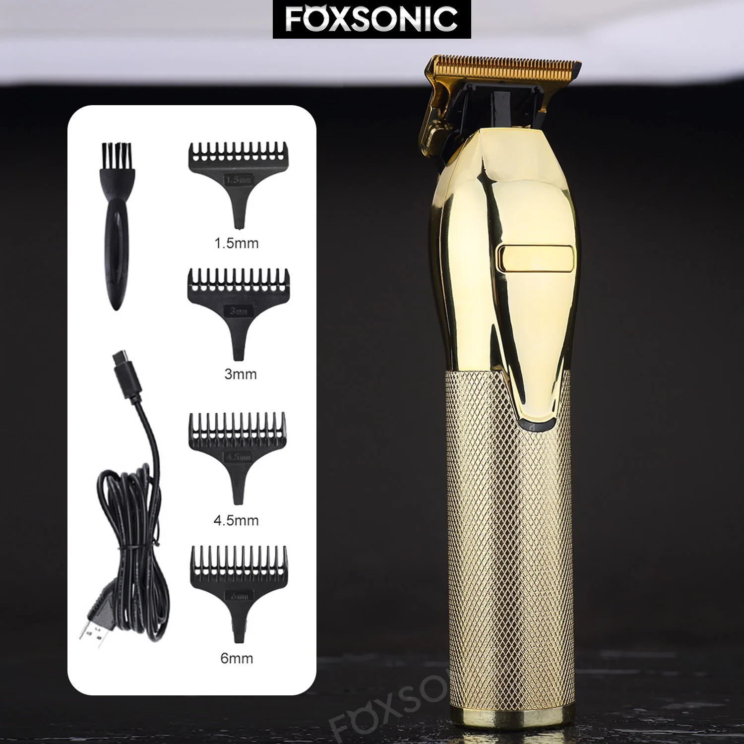 

WAHFOX Rechargeable Barber Hair Clipper Electric Trimmer Haircut For Men Gold Metal Barbershop Shaving T-blade Trimming Outline