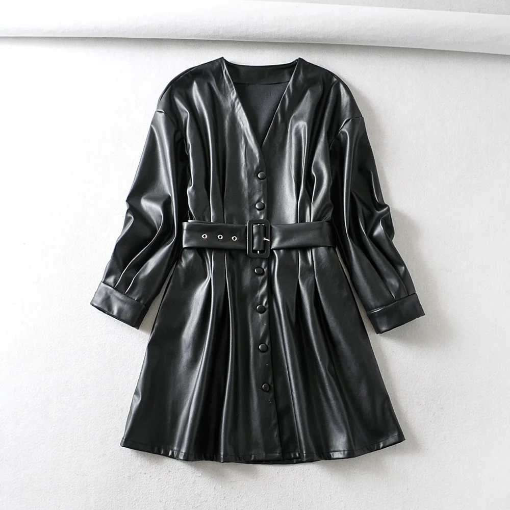 Новое Женское Платье из искусственной кожи с длинным рукавом зимнее мини платье