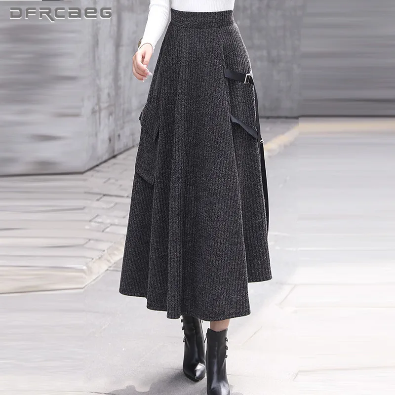 Элегантная плотная зимняя вязаная женская макси-юбка 2020 асимметричный свитер с