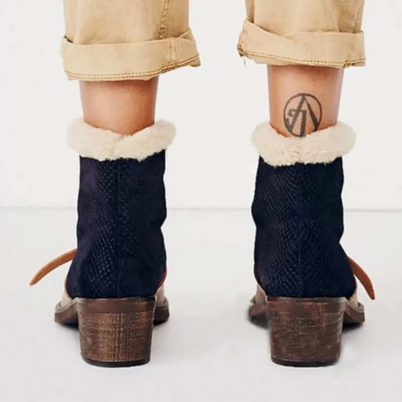 Женские ботинки на меху taofen теплые разноцветные для шитья с закругленным носком