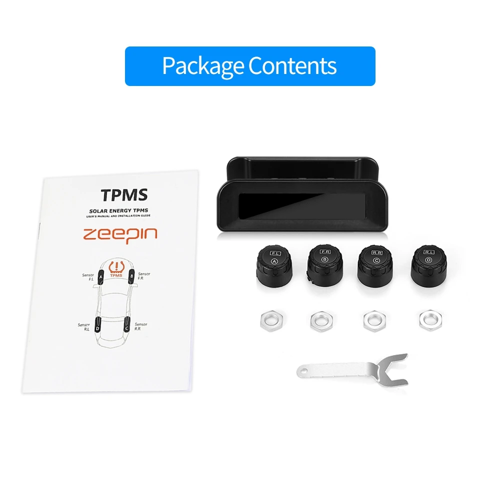 External Sensor ZEEPIN C260 система контроля давления в шинах Солнечная TPMS универсальный прибор для определения времени ЖК-экран с 4 внешними внутренними датчиками - Цвет: External Sensor