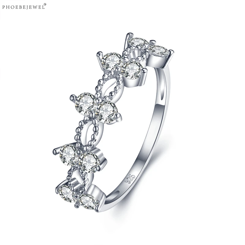 Женское Обручальное Кольцо PHOEBEJEWEL Настоящее серебро 925 пробы с прозрачным