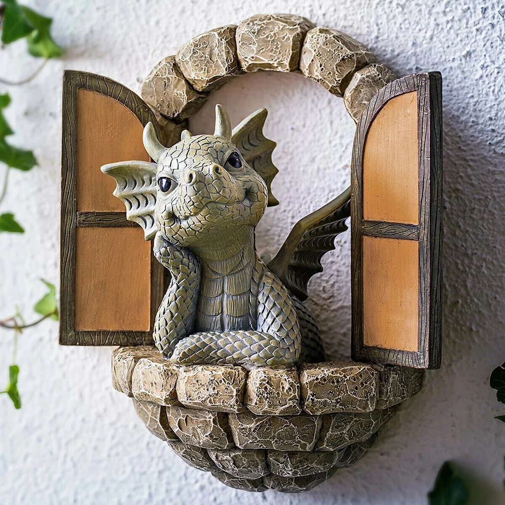 

Resin Fairy Garden Dragon Statues Art Outdoor Lawn Backyard Porch Decoration