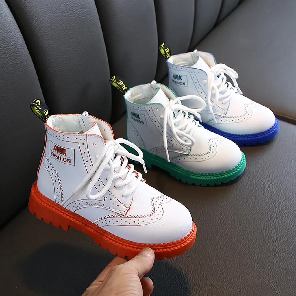 

2019 Autumn/Winter Children Boots Boys Girls Leather Martin Boots Plush Fashion Waterproof Non-slip Warm Kids Boots Shoes 26-36