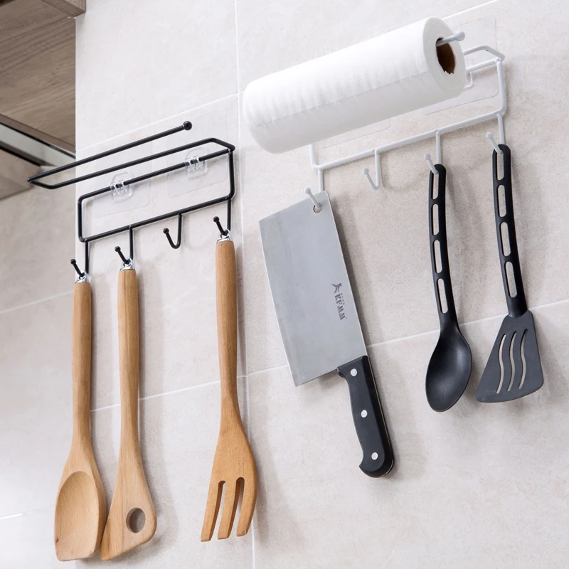 

Kitchen Tools Organizer Iron Storage Rack Bathroom Towels Hanger Roll Paper Holder Cupboard Hanging Shelf Hooks On Wall