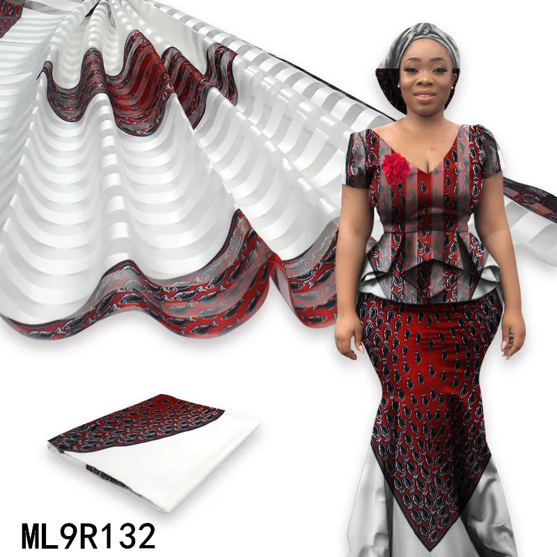 

Most Popular White African Wax Ankara Organza Ribbon Fabric 4 Yards Match 2 Yards Satin Fabric!ML9R115-ML9R152