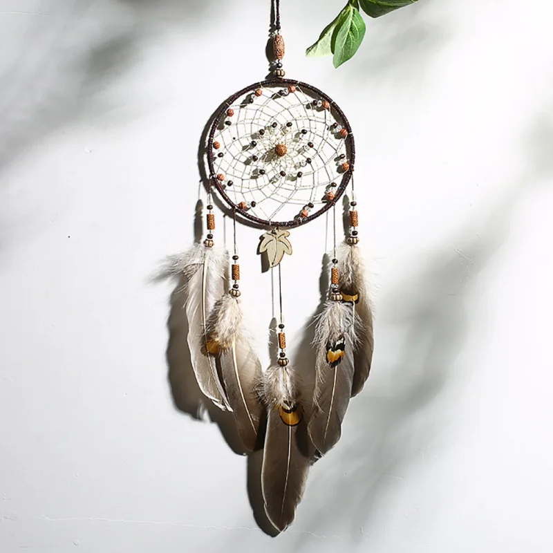 

Indian Feather Craft Dream Net Catcher Handmade Circular Beads Net Rings Car Home Wall Hanging Decoration Ornament