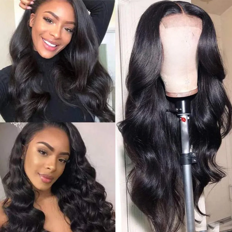Online Rambut Gelombang Tubuh 13X4 Wig Rambut Manusia Renda Depan Pra Pencabutan 4X4 Wig Penutupan Renda Remy T Bagian Wig Renda Depan Untuk Wanita WoWEbony