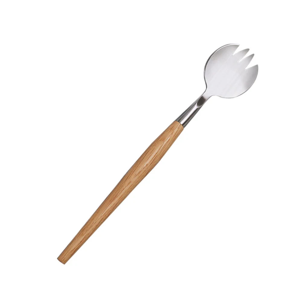 

1pc Stainless Steel Fork Durable Practical Portable Useful Wooden Handle Fork Salad Fork Food Serving Fork for Inside Home