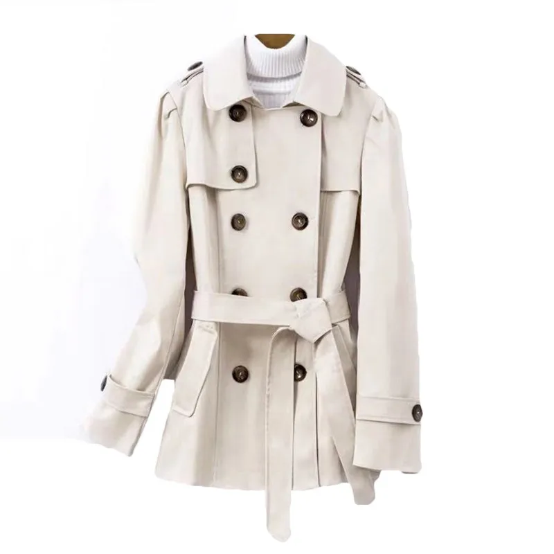 

2021 Spring Autumn New Coat Women’s Windbreaker Casual High Quality Trench Coats Has Belt Button Cloak Short Outerwear F454