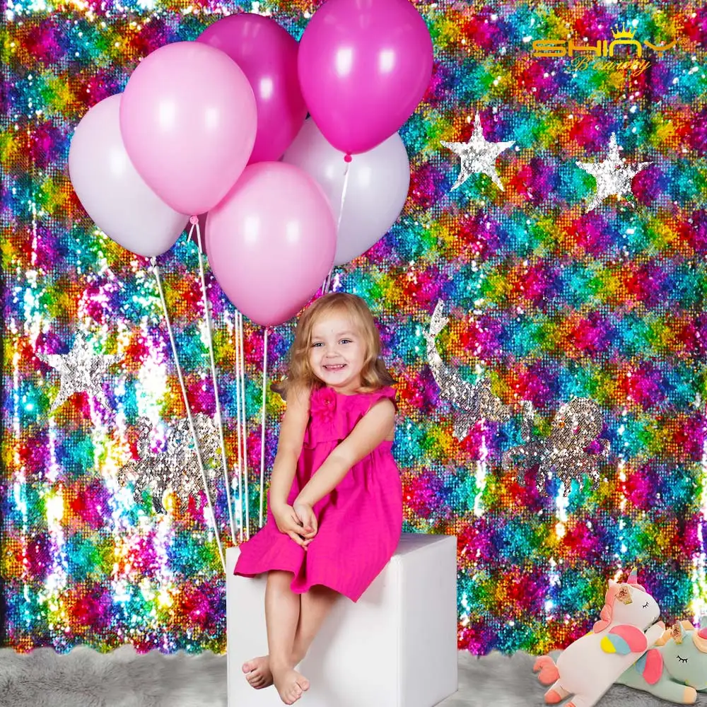 Русалка блесток фоны 4FTx7FT Радужный Реверсивный фон занавес Серебряный Блеск Фото