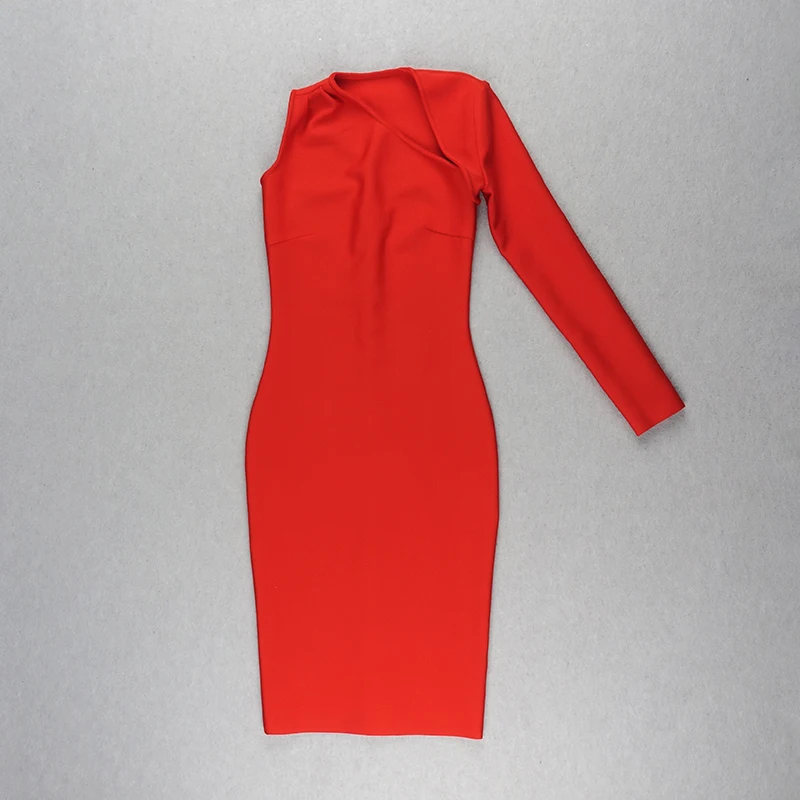 

New Fashion Sexy One Shoulder Bandage Dress Women Celebrity Mature Red Long Sleeve Dress Sexy Party Outfit Clothing Dropshipping