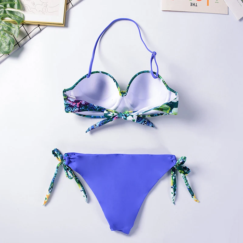 

2021 New Sexy Print Bikini Swimsuit Women Push Up Bikini Set Brazilian Biquini Bandeau Swimwear Bathing Suit Beachwear Female