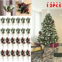 12pcs twine green pine red fruit fake snow frost pine cones christmas tree decorations home christmas party decorations gift