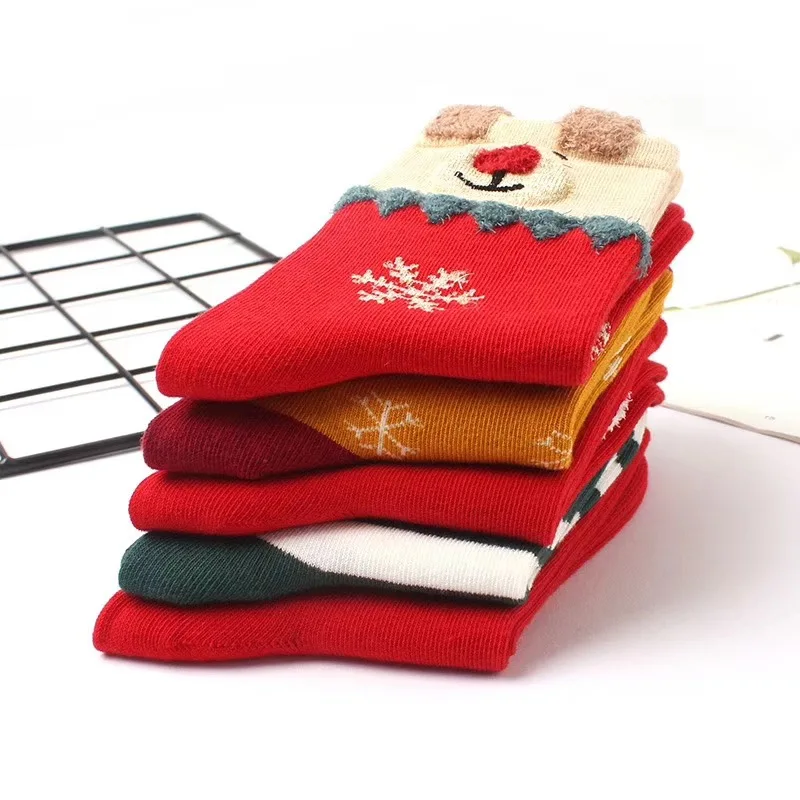

Children autumn and winter cotton socks boys and girls big cotton socks, festive three-dimensional Christmas socks