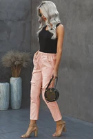 mid waisted ripped jeans pencil trouser solid color distressed summer causal jeans women slim fit tied cropped skinny pants
