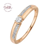 skm vintage gold rings for women genuine 14k 585 rose gold ring sparkling diamond promise engagement rings anniversary jewelry