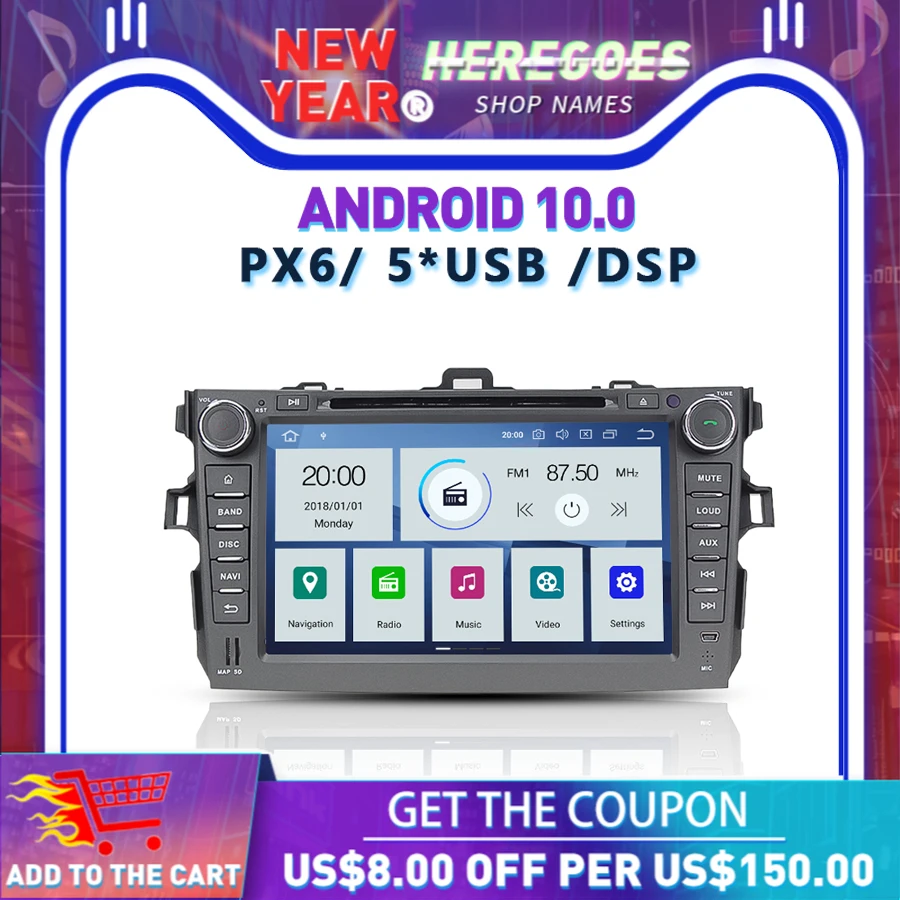 Carplay PX6 DSP IPS Android 10 0 4 Гб + 64 ГБ Автомобильный DVD плеер Wi-Fi GPS навигация RDS радио Bluetooth 5
