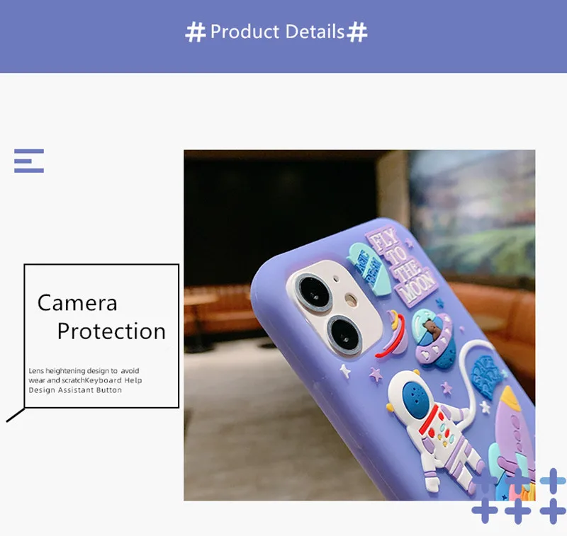 

Cute Cartoon 3D Space Astronaut Case For iPhone 11 12 Pro Max Mini XS X XR 7 8 Plus SE 2020 Soft Silicone Dream Moon Phone Cases