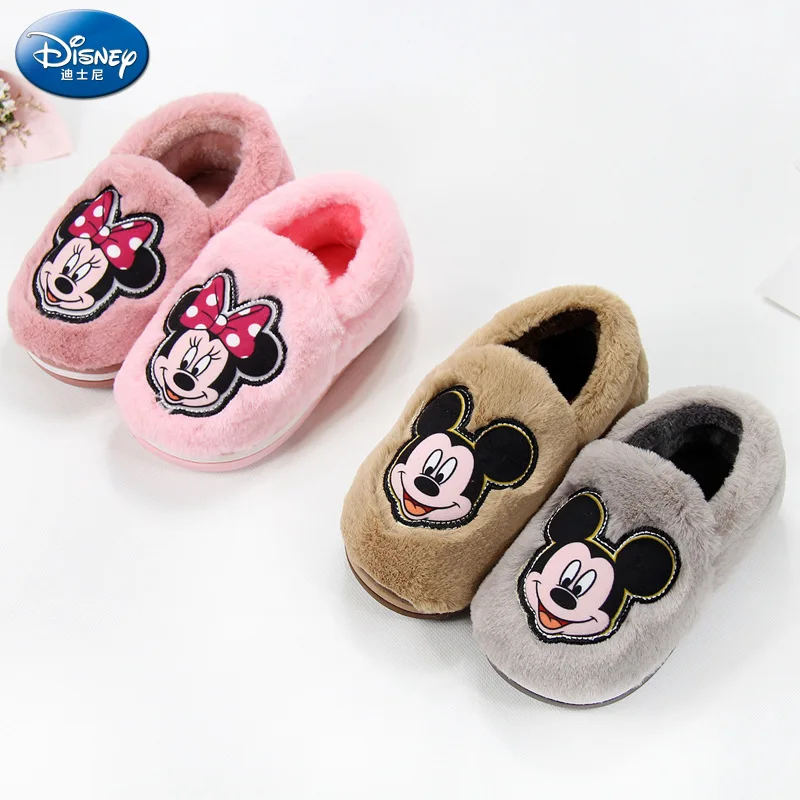 Disney/Детская Хлопковая обувь; Новинка года; зимняя теплая хлопковая обувь для мальчиков и девочек; меховая хлопковая обувь; тапочки для родителей и детей; Микки Маус