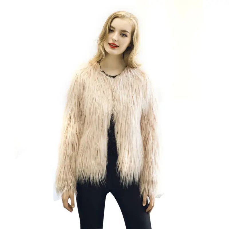 Элегантное женское пушистое теплое пальто из искусственного меха с длинным