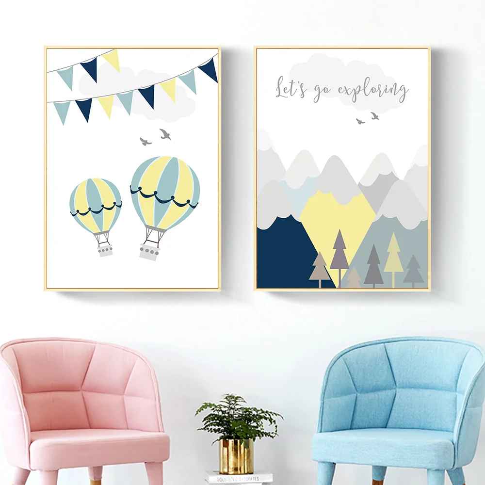 Настенная Картина на холсте мультфильм воздушный шар плакат скандинавские