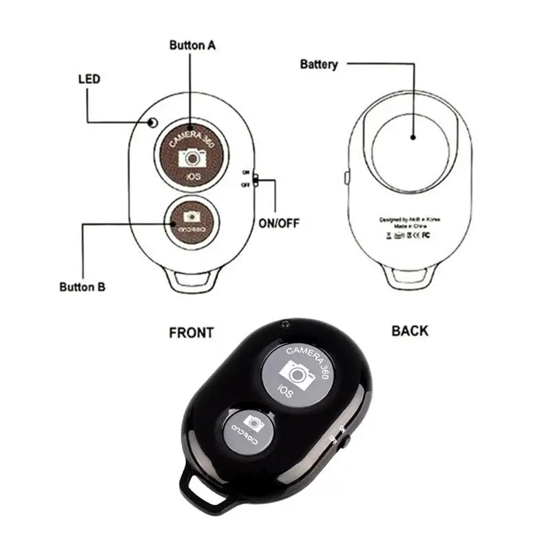 

Bluetooth Remote Control Camera Shutter Wireless Selfie Button Clicker for iOS and Android Devices