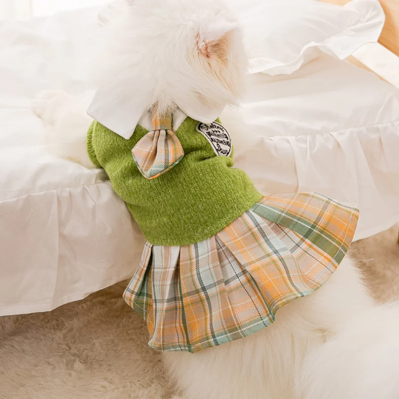 

Зеленая одежда для собак, платье в клетку, одежда для собак, милая модная Милая одежда JK для осени и зимы, йоркширский терьер, модная мягкая т...