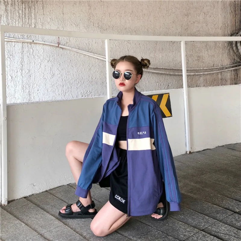 

Jackets Women Korean Style Patchwork Zipper Pockets Loose Trendy Leisure Streetwear All-match Ulzzang Womens Jacket Chic Simple