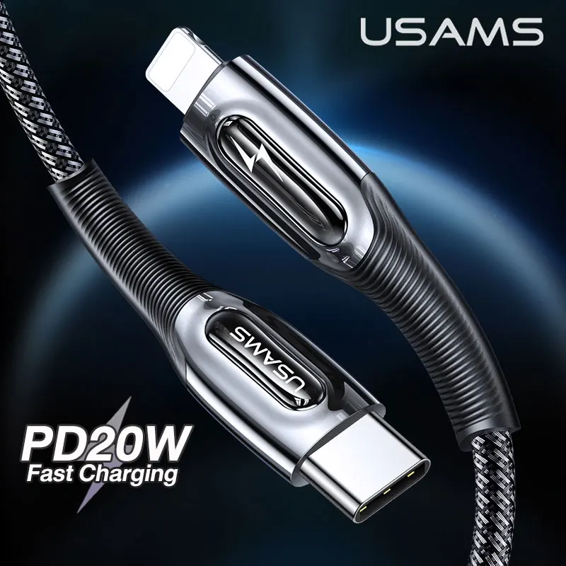 

USAMS PD 20W Type C To Lightning Cable for iPhone 12 Mini Pro Max 11 8 PD 18W 20W Fast USB C Charging Data Cable for Macbook Pro