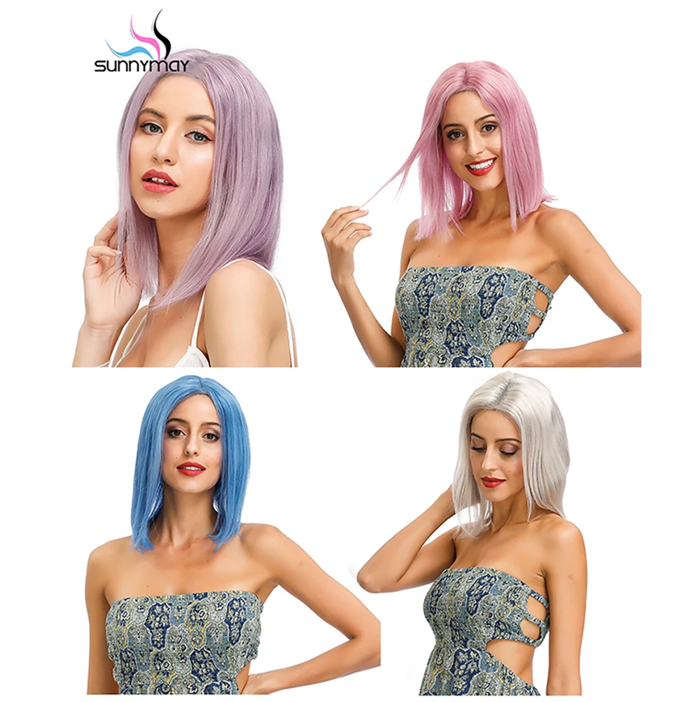 

Sunnymay 13x4 цветные кружевные передние человеческие волосы парики короткий боб парик Remy Hiar светильник серый/синий/розовый/фиолетовый прямой кр...