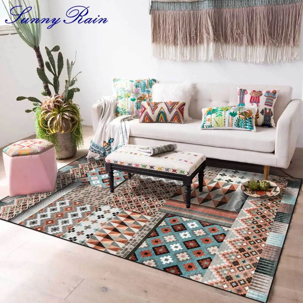 

SunnyRain 1-piece Fleece Printed Bohemia Area Rug for Living Room Door Mat Entrance Bedroom Carpets