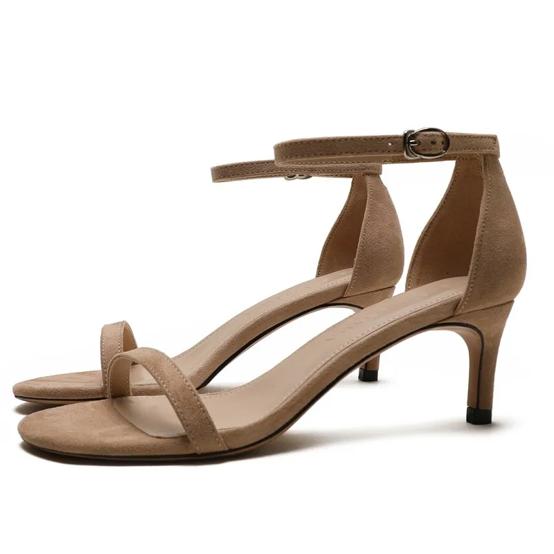 Черный 5 см босоножки на высоком каблуке для лета с узкими ремешками из замши и