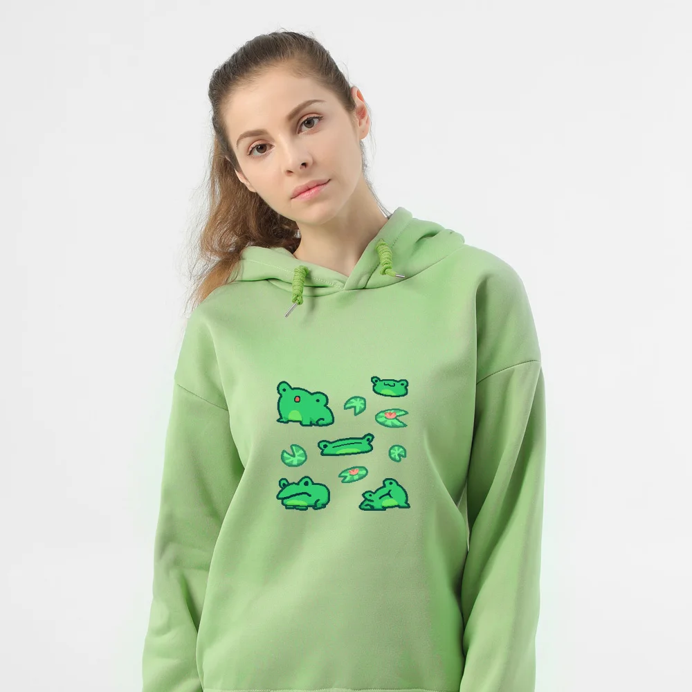 Hoody Hoodie Oversized Womens Hooded Fleece Lined Sweatshirts Men Sweetshirts Korean 90's Aesthetic Frog Printing Kawaii Graphic