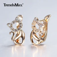 585 rose gold color cute little cat kitty pet earrings for women girl heart paved white cubic zircon earrings gift ge293