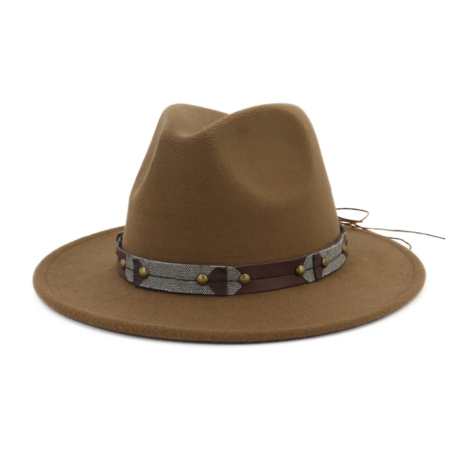 khaki fedoras BUTTERMERE, фетровые шляпы с большими полями, женские, синие, твидовые, фетровые шляпы, женские, одноцветные, на каждый день, шапки со свининой, для осени и зимы, женские, джазовые шапки - Цвет: khaki fedoras
