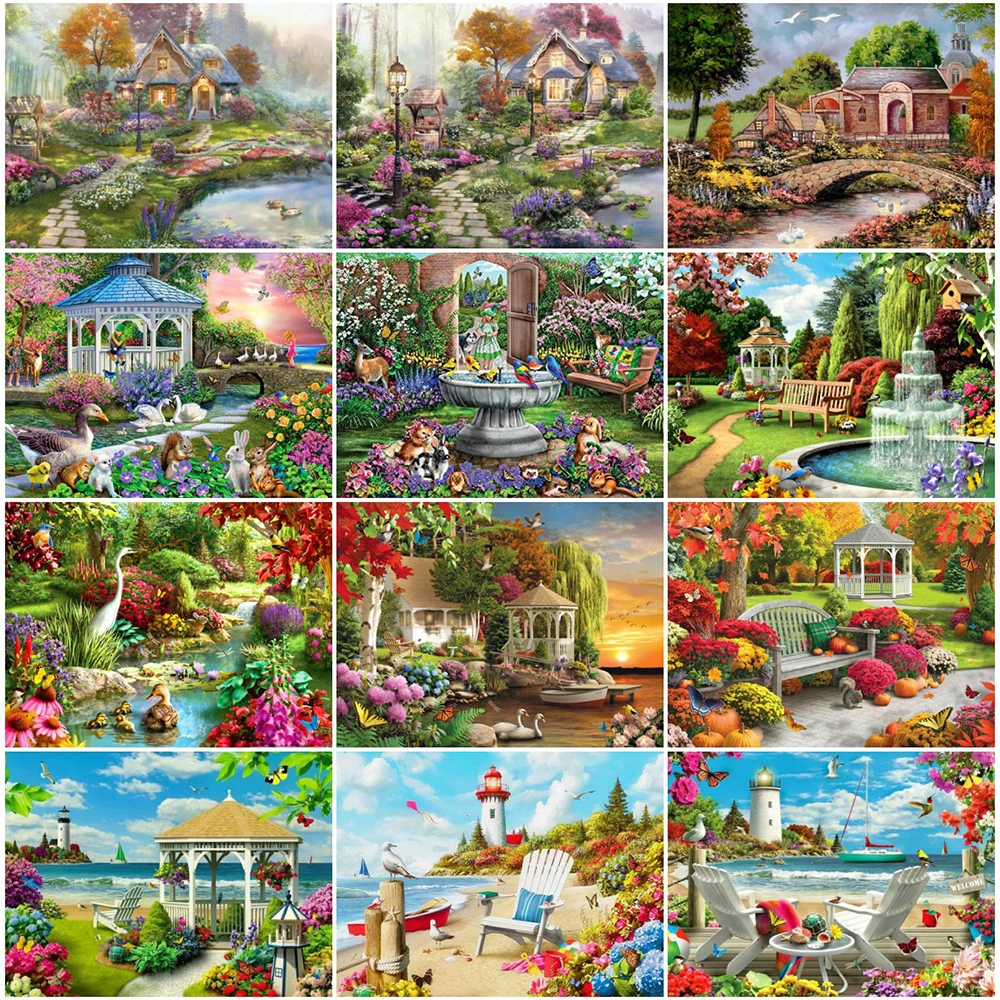 

Картина из квадратных страз с изображением пейзажа, с изображением сада, ручной работы