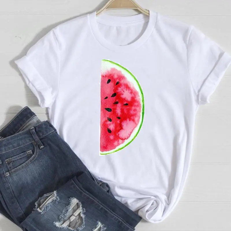 

Женская футболка с рисунком арбуза, милая модная женская футболка с мультяшным рисунком, летняя женская футболка с принтом, женская футболк...