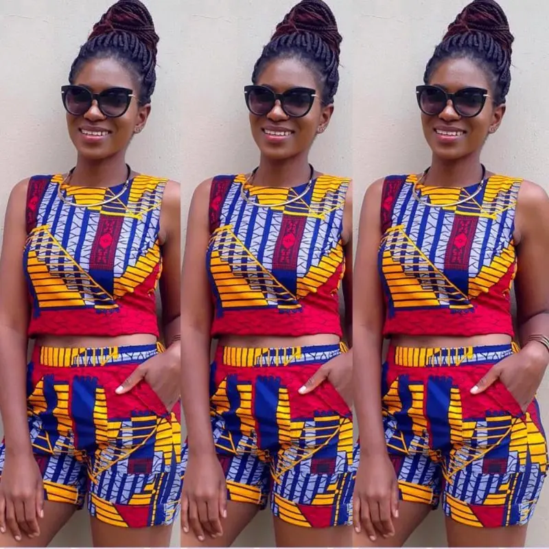 Одежда в африканском стиле Летняя Повседневная Женский комплект 2 шт. без рукавов