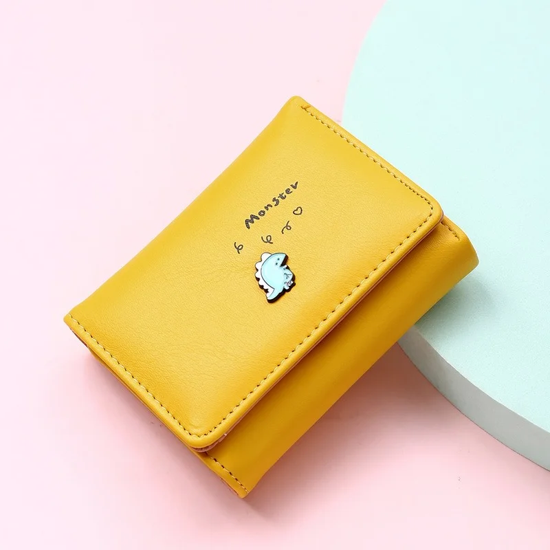 

Women Cute Small Dinosaur Wallet Buckle Folding Girl Wallet Brand Designed Pu Leather Coin Purse Female Card Holder