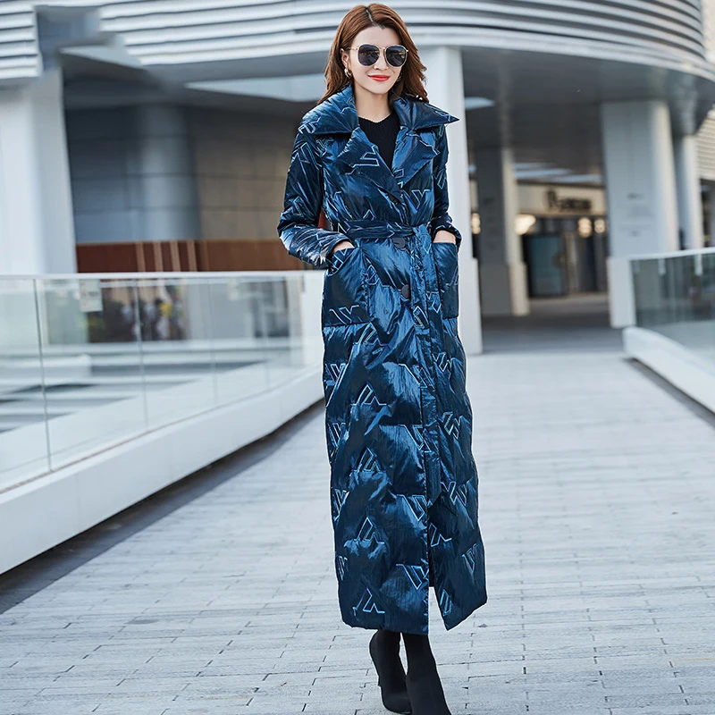 Dark Blue Down Coat Women X-long Jacket 2020 New Winter Warm Parkas Female White Duck Slim Overcoat Tops AN44 | Женская одежда