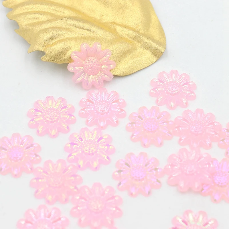 

50pcs / Pack 13mm Multi Color Patch AB Color Effect Acrylic Sunflower Flat Bead DIY Jewelry Hair And Ear Accessories