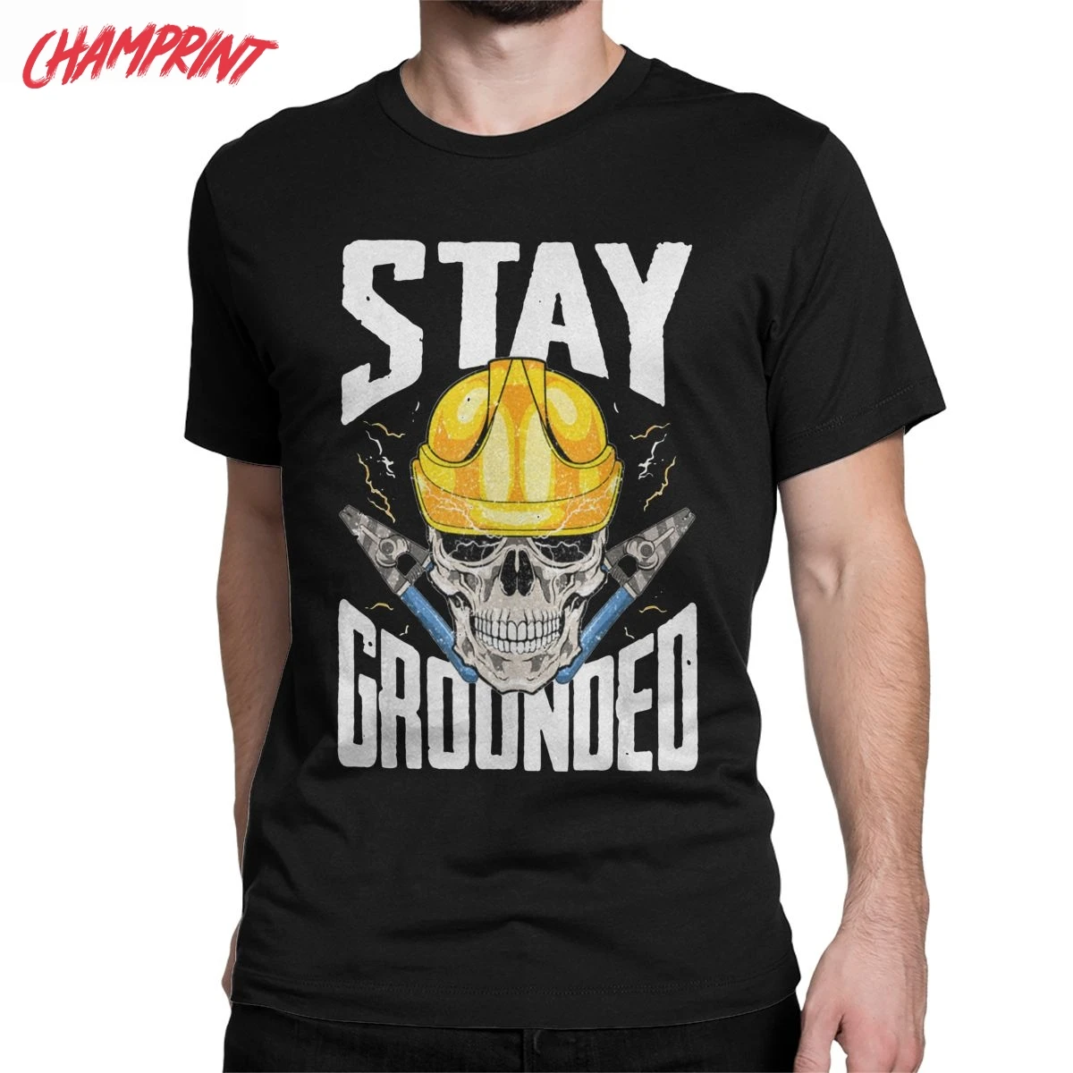 

Men T-Shirt Electrician Stay Grounded Amazing 100% Cotton Tees Short Sleeve Electrical Engineer T Shirt Round Neck Tops Unique