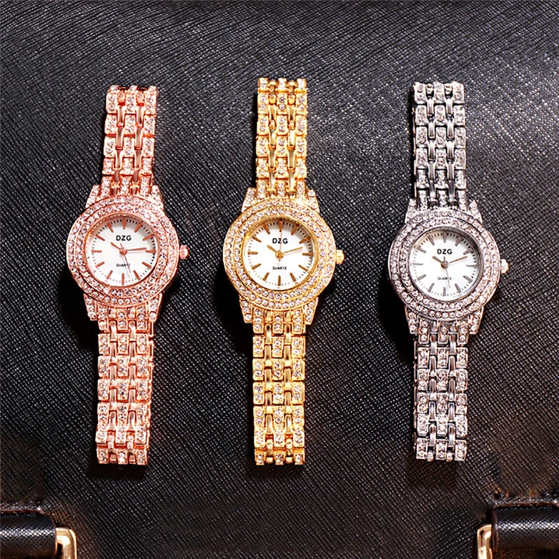 Роскошные женские часы со стальным ремешком кварцевые бриллиантовые точные