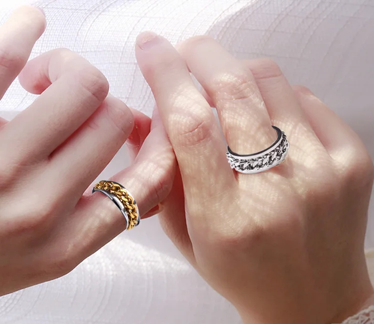 

2 PCS Stainless Steel Rotatable Men Ring High Quality Spinner Chain Punk Women's Rings Jewelry For Girls Party Gift