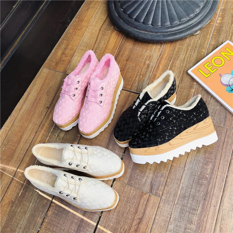 

Natascha Women Shoes Round Toe High Heel Increased Flat Platform Oxford Shoes Woman Loafers Warm Plush Casual Shoes Winter