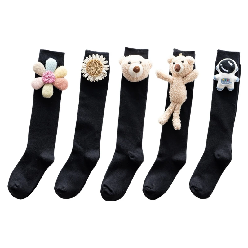 

Japanese Lolita Women Girls Knee High Socks Harajuku Kawaii Cartoon 3D Sunflower Bear Doll Student School Tube Stockings