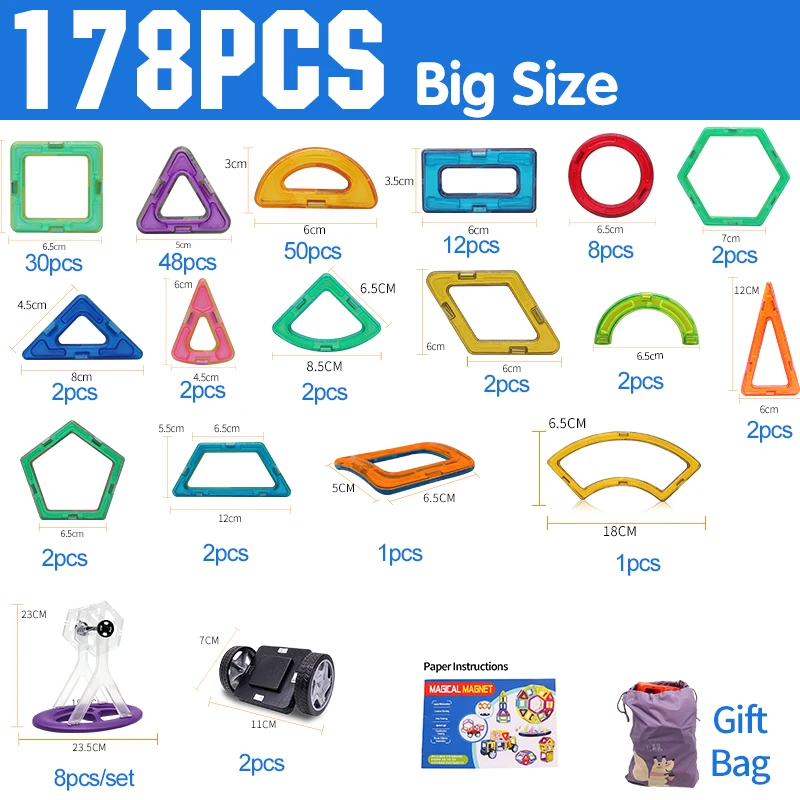 

32-262pcs DIY Magnetic Constructor Triangle Square Big Bricks Magnetic Building Blocks Designer Set Magnet Toys For Children