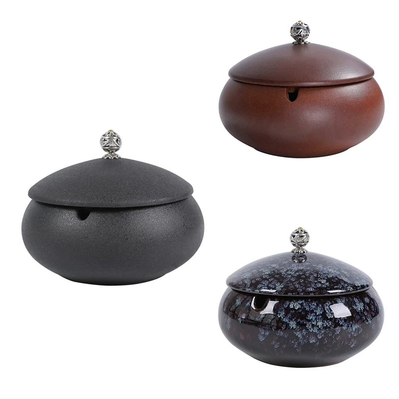 

Ceramic Ashtray with Cover for Outdoor Smoking Windproof Ashtray Kit Smokeless Household Ashtray Indoor and Outdoor